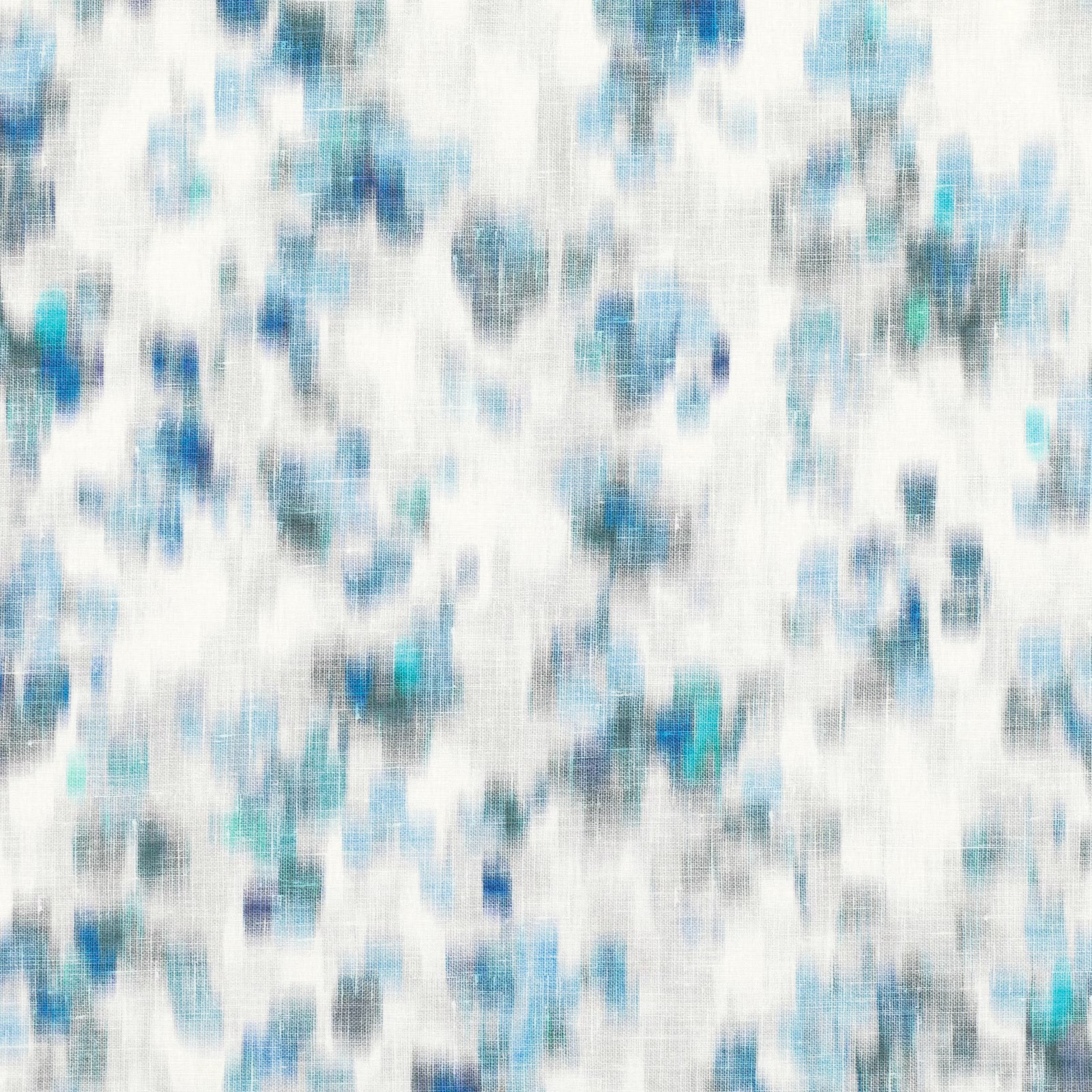 Cobalt, aqua and grey painterly marks across a pale woven textile