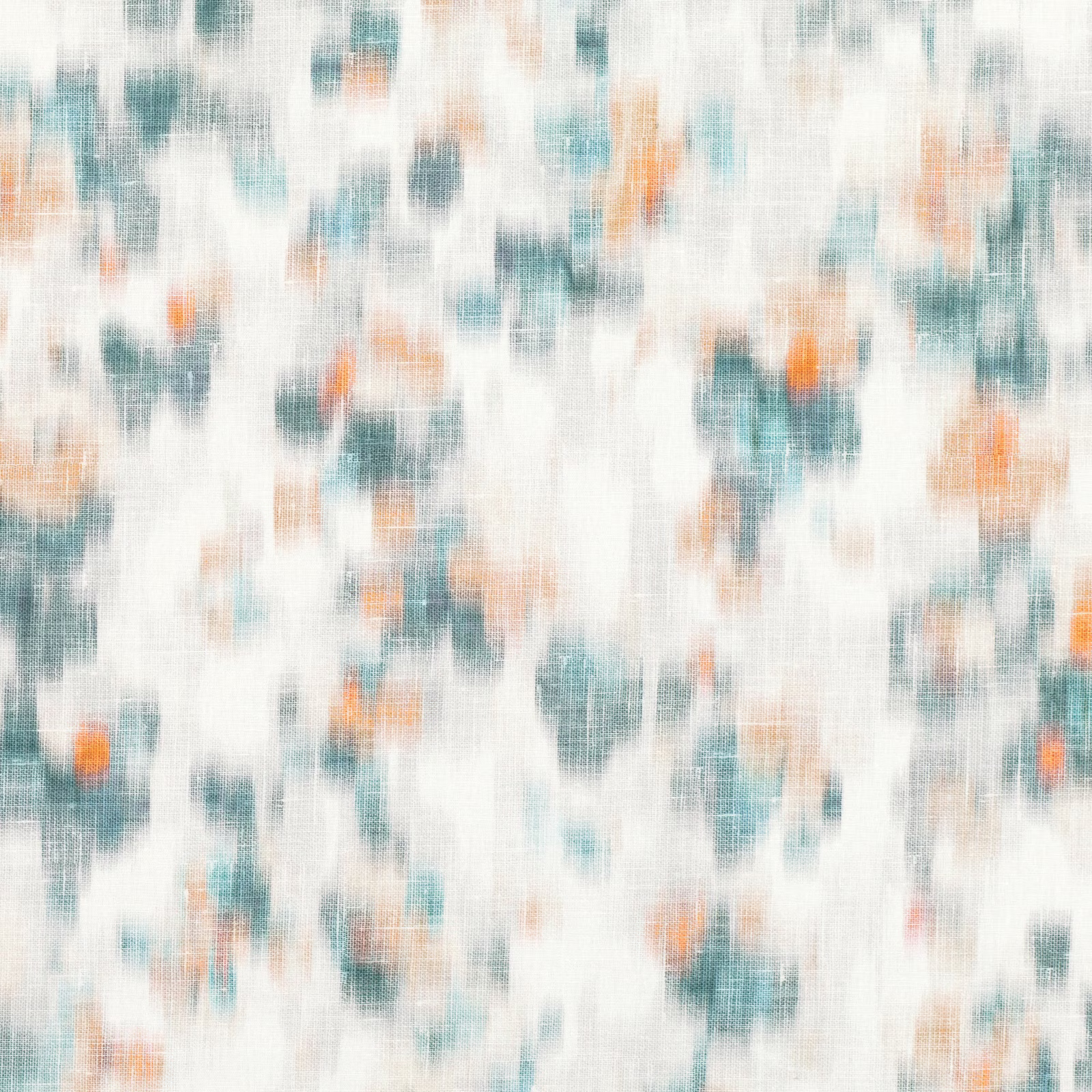 Ivory textile with blurred teal and mandarin brush-like marks in fine crosshatch texture