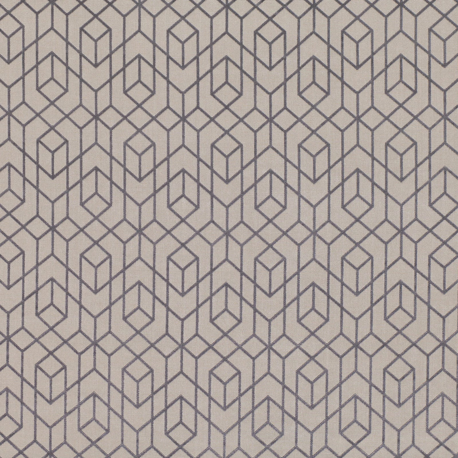 Warm platinum-grey woven swatch with a charcoal geometric cube lattice