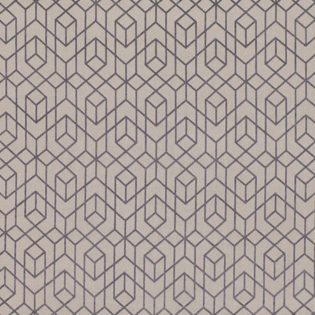 Warm platinum-grey woven swatch with a charcoal geometric cube lattice