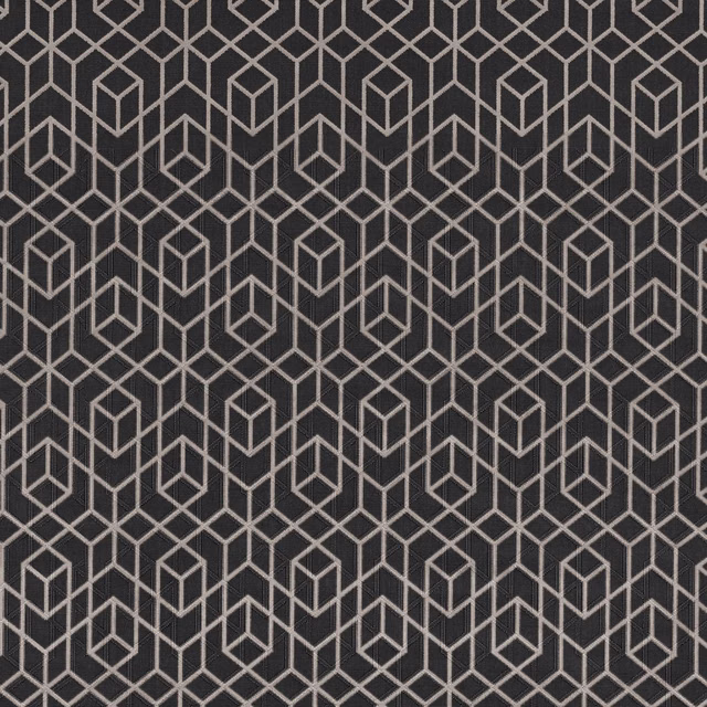 Charcoal slate fabric with stone-grey outlined cube geometry and a fine woven texture