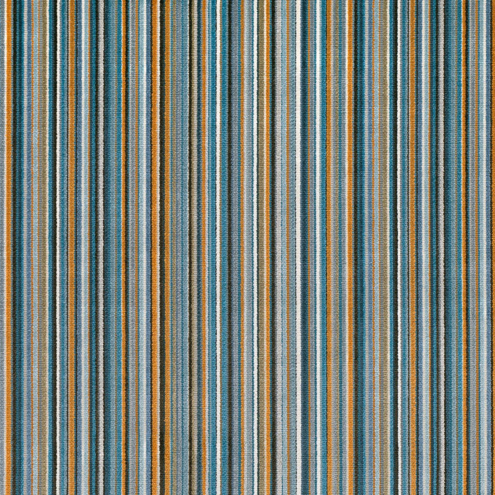 Carioca Copper fabric with narrow vertical copper, teal, cream and grey stripes
