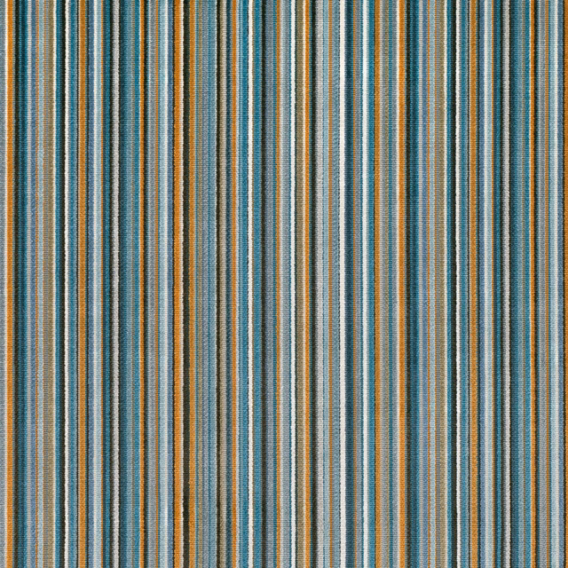 Carioca Copper fabric with narrow vertical copper, teal, cream and grey stripes