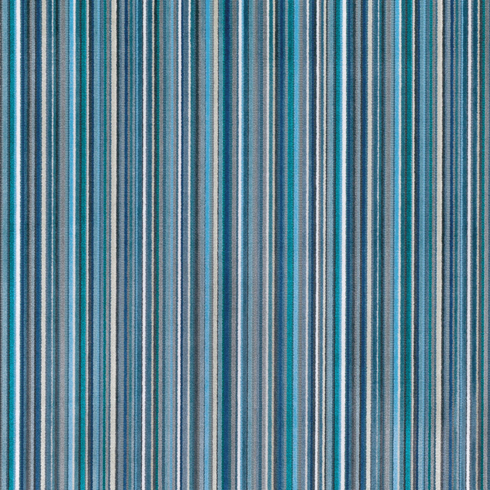 Close-up of cool teal-blue, grey and pale fine vertical stripes in a woven fabric