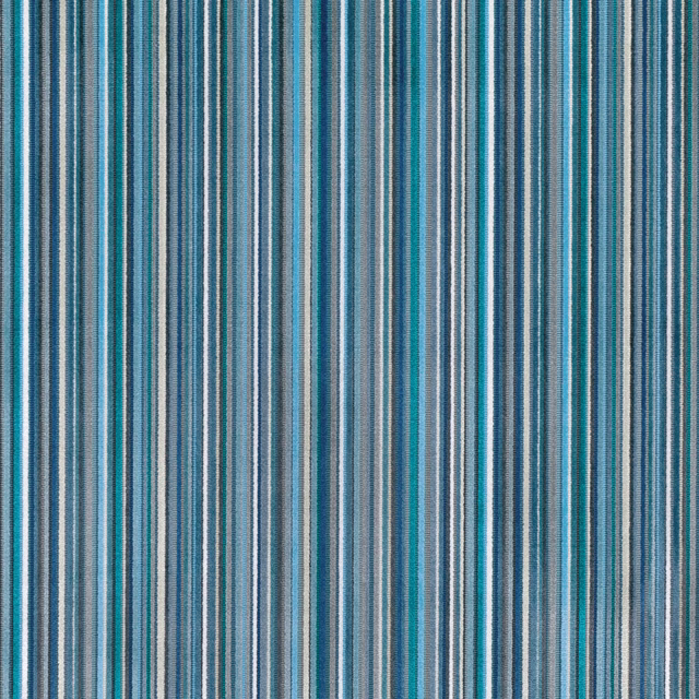 Close-up of cool teal-blue, grey and pale fine vertical stripes in a woven fabric