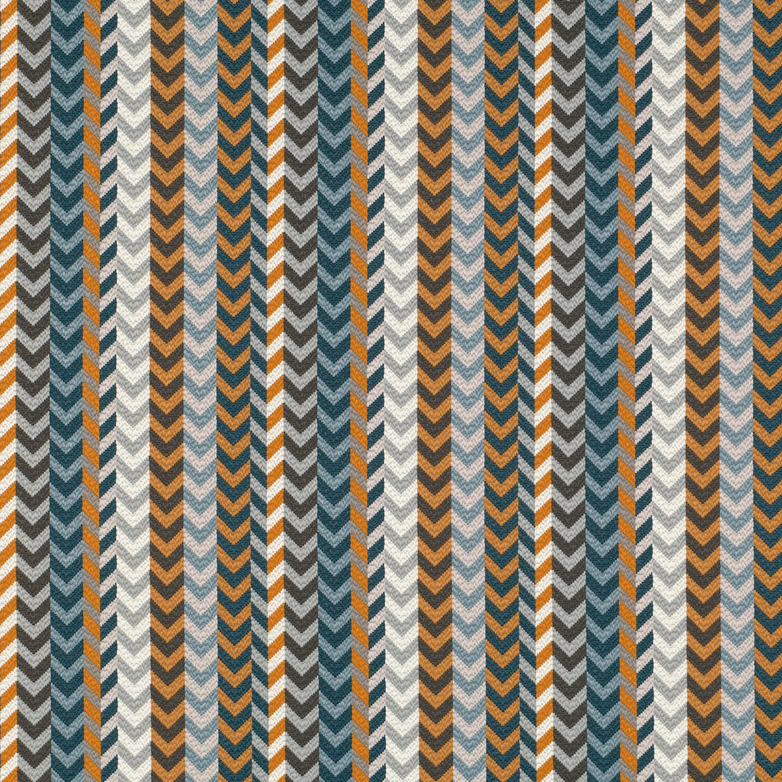 Copper, teal and charcoal vertical chevrons in a tightly woven textile