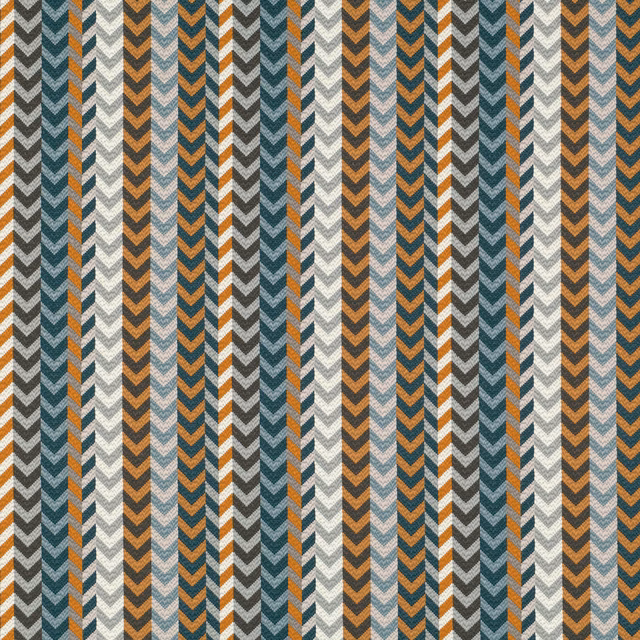 Copper, teal and charcoal vertical chevrons in a tightly woven textile