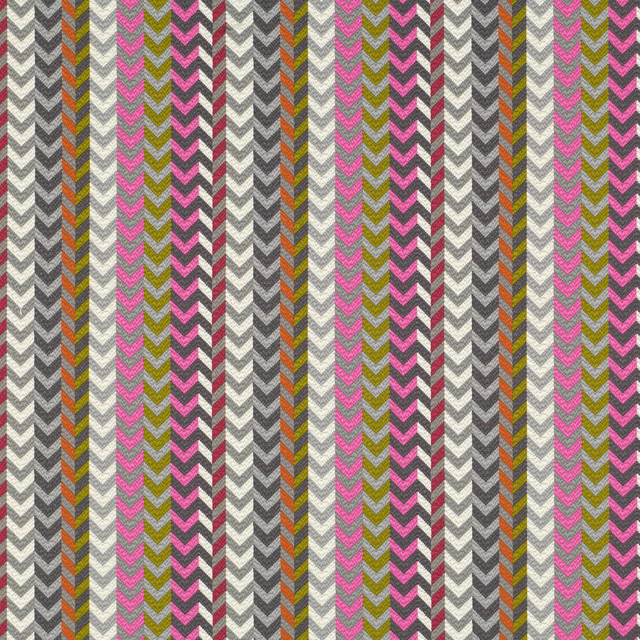 Pink, olive, grey and cream chevron stripes in a textured woven fabric