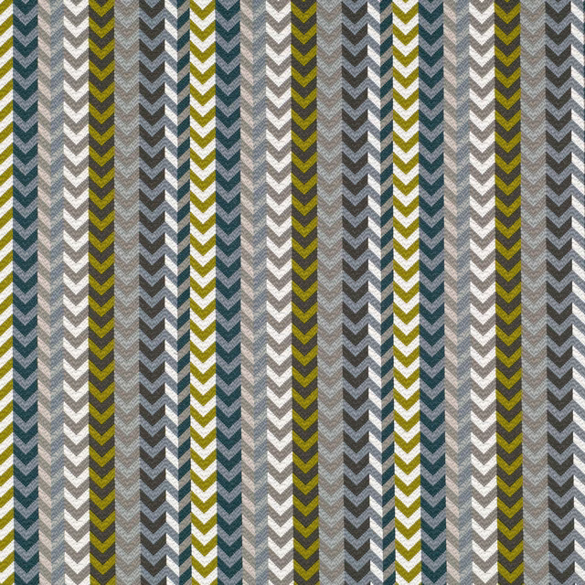 Vertical teal, olive and pale grey chevrons in a textured woven textile