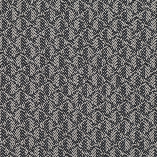 Charcoal grey woven fabric with a small repeating black-and-light geometric cube pattern