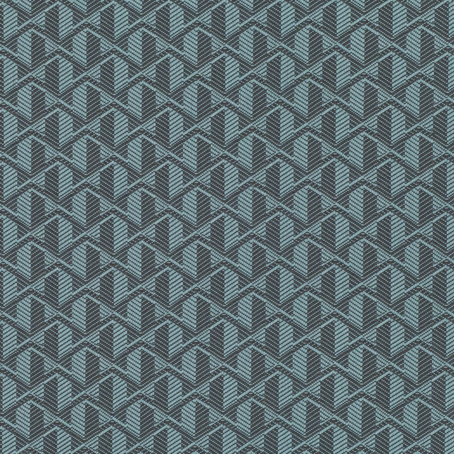 Muted blue-grey woven textile with a small interlocking chevron pattern and teal undertones
