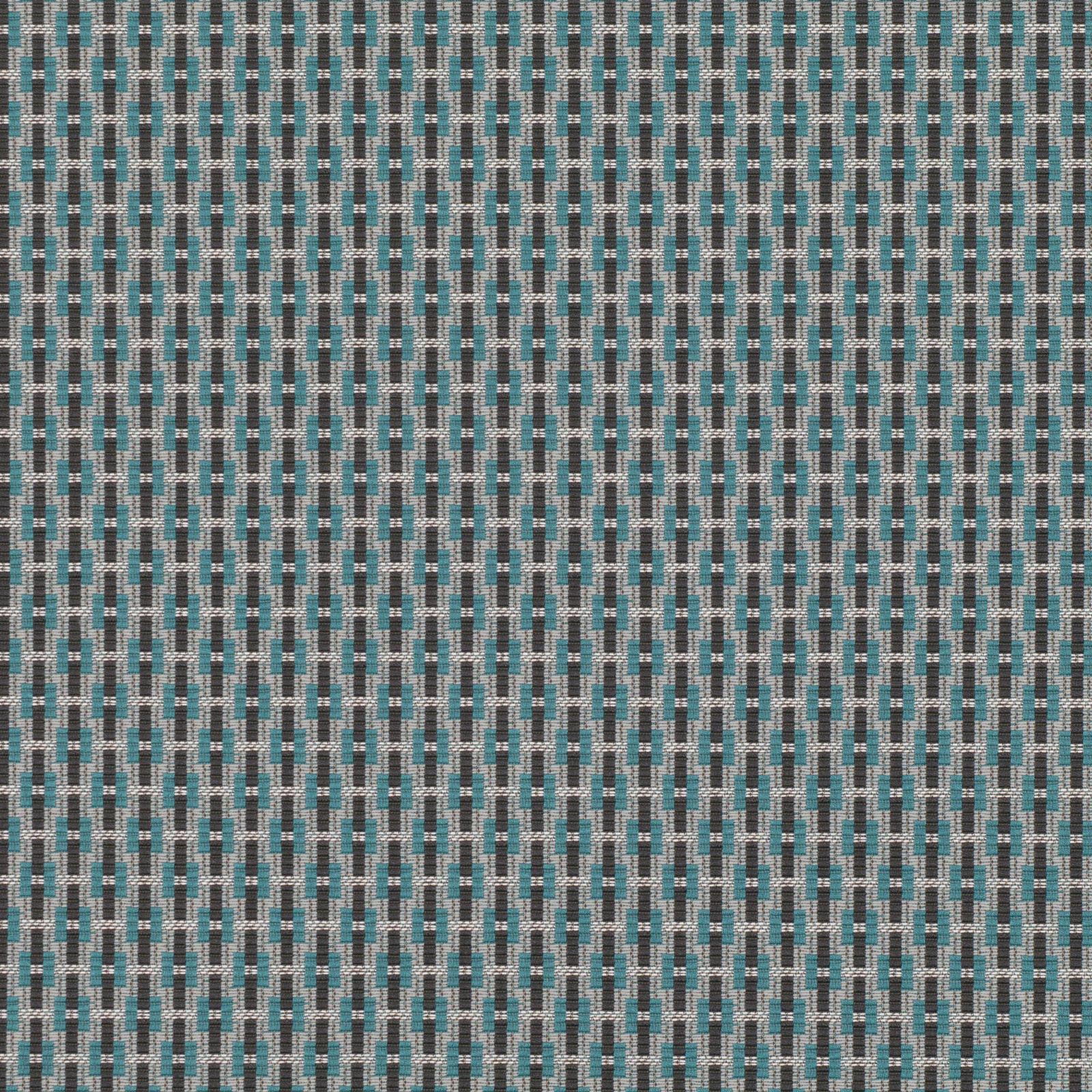 Close-up of Tikal Lagoon’s turquoise, charcoal and cream woven geometric stripe