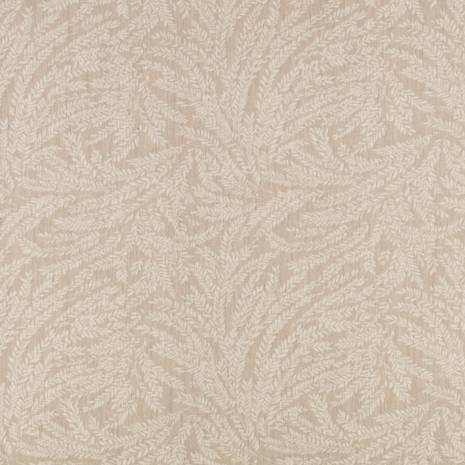 Warm chamois beige fabric with fine cream leafy branches in a tonal weave