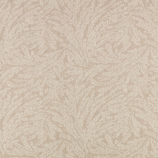 Warm chamois beige fabric with fine cream leafy branches in a tonal weave