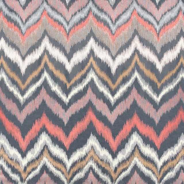 Charcoal woven fabric with coral, cream and tan irregular chevron bands