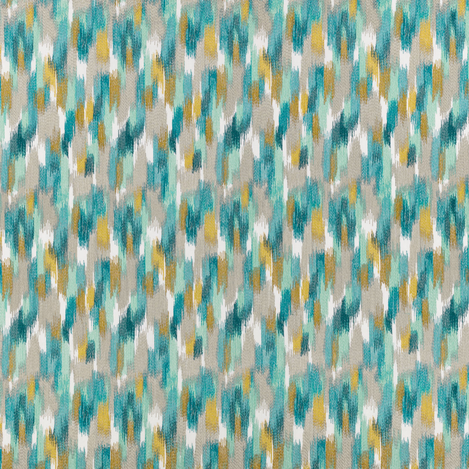 Teal and ochre vertical brush marks on a softly textured cream woven ground