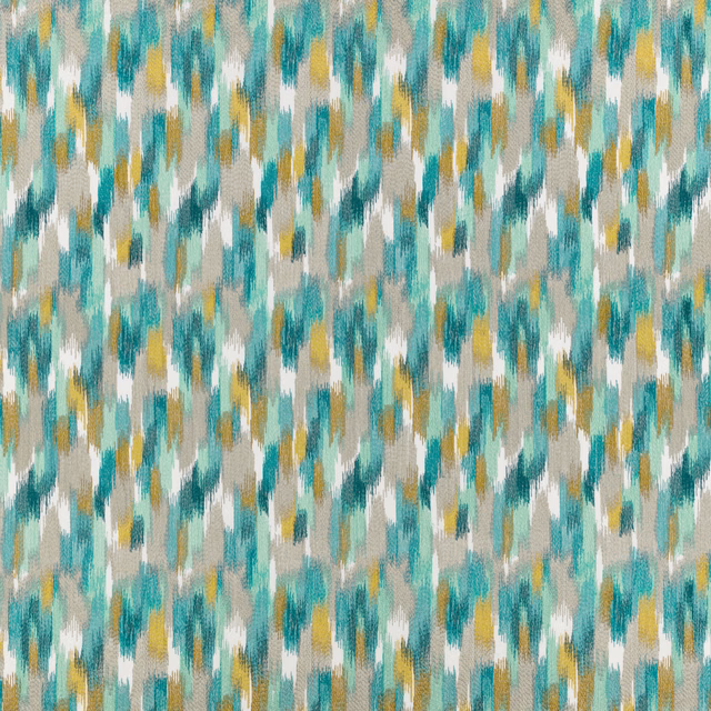 Teal and ochre vertical brush marks on a softly textured cream woven ground