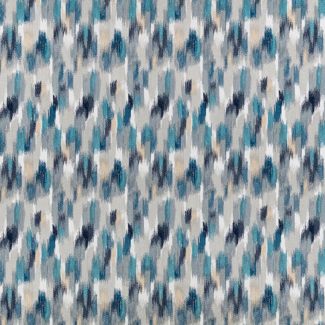 Moroccan blue woven textile with vertical teal, cream and navy ikat marks