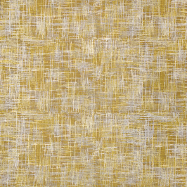 Muted ochre-yellow woven ground with irregular ivory crosshatched lines and tactile texture