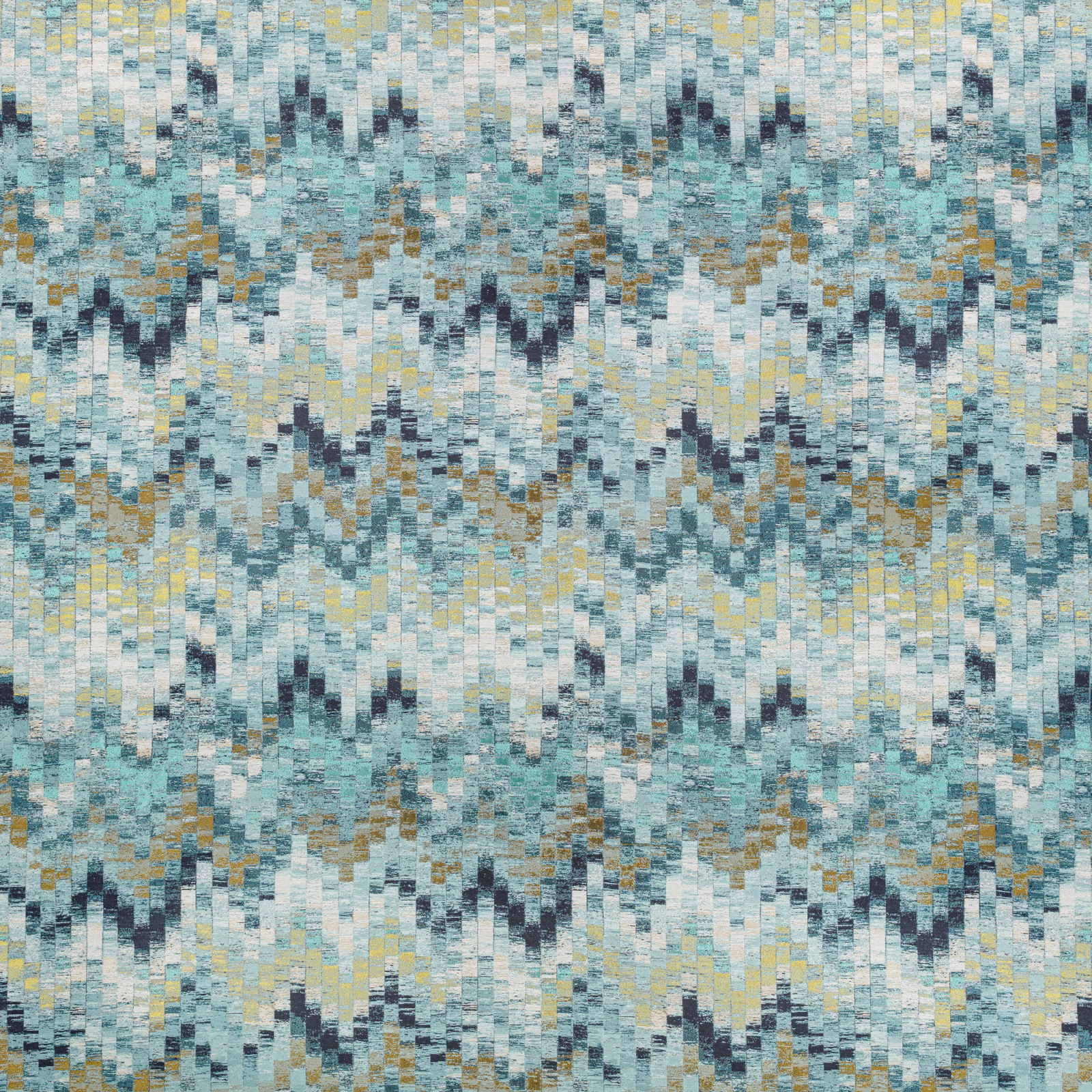 Aqua and pale blue woven zigzags with gold and charcoal flecks