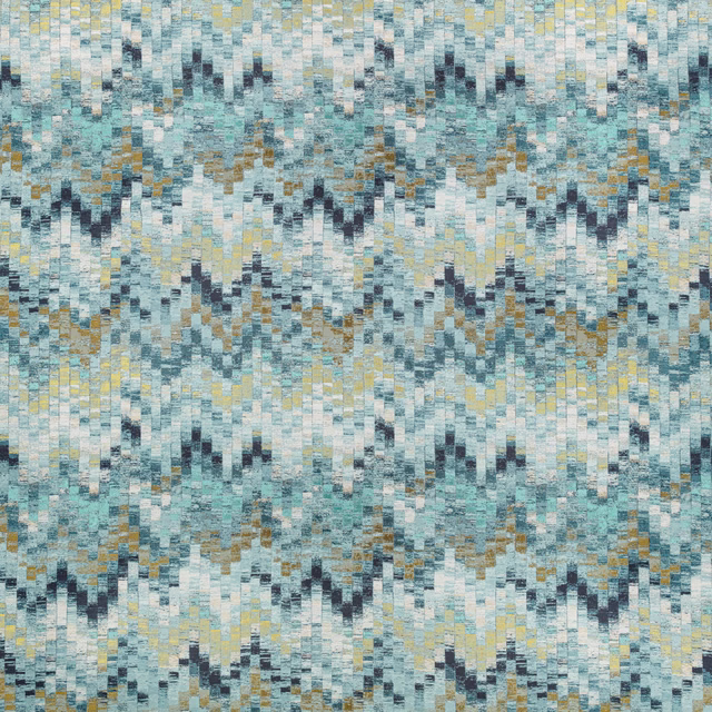 Aqua and pale blue woven zigzags with gold and charcoal flecks
