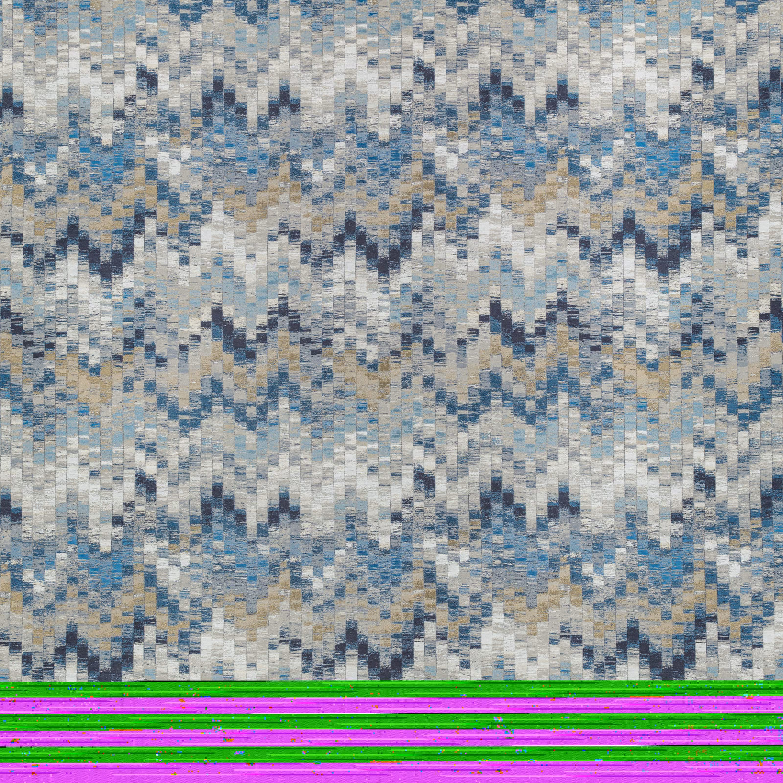 Cool blue-grey geometric textile with cream, taupe and navy flecks