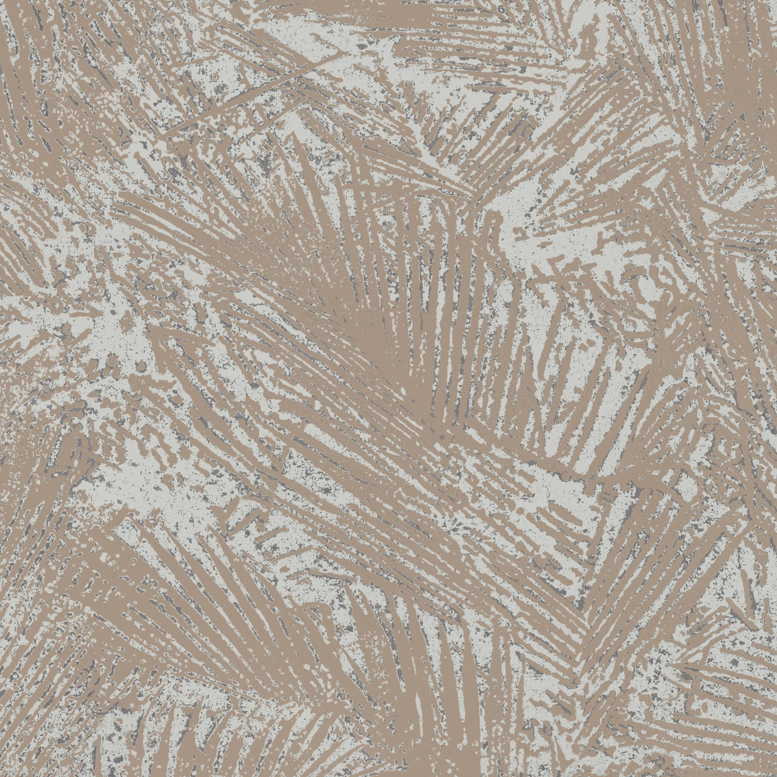 Muted taupe wallpaper with pale eau de nil overlapping palm-frond brush marks