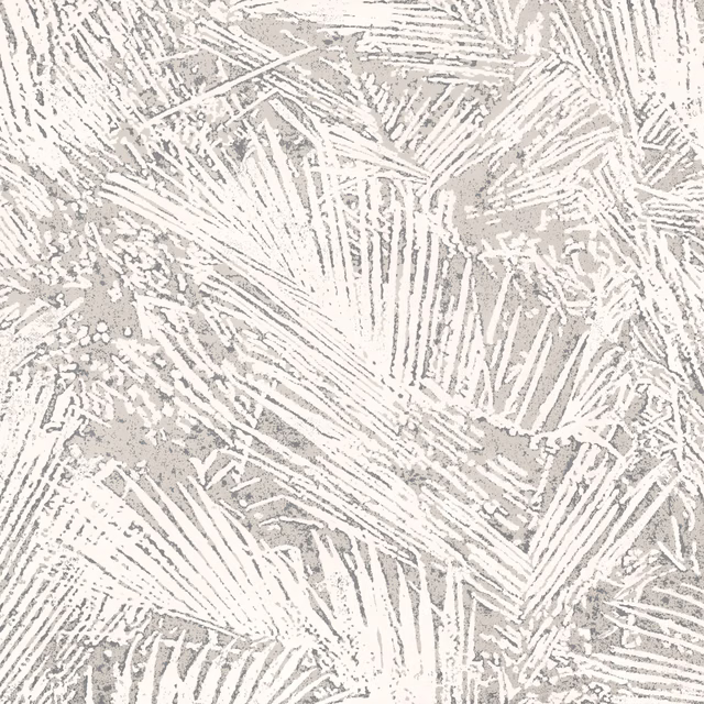 Ivory areca palm fronds layered over a softly mottled greige ground