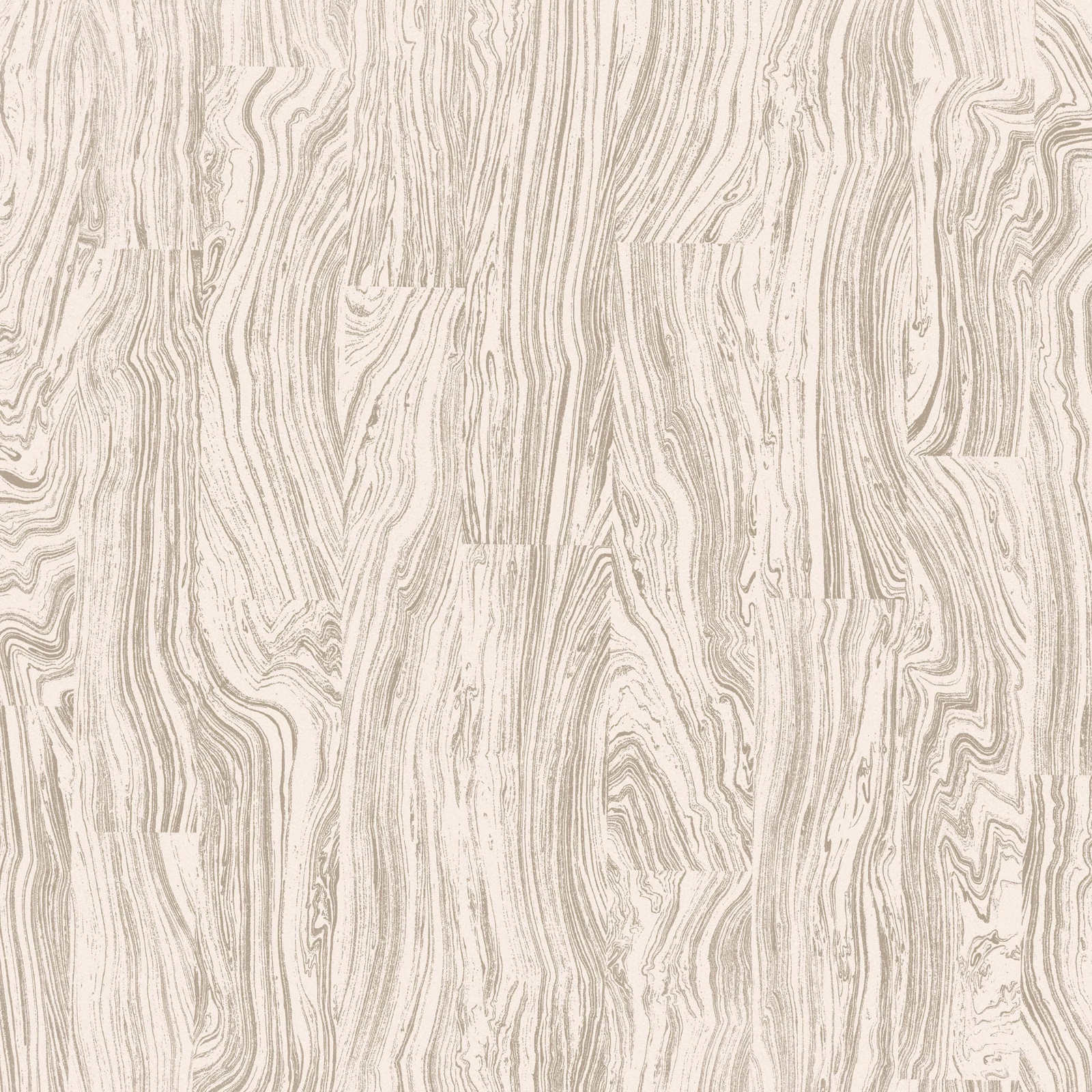 Antique white wallpaper with fine greige woodgrain lines in flowing panel-like forms