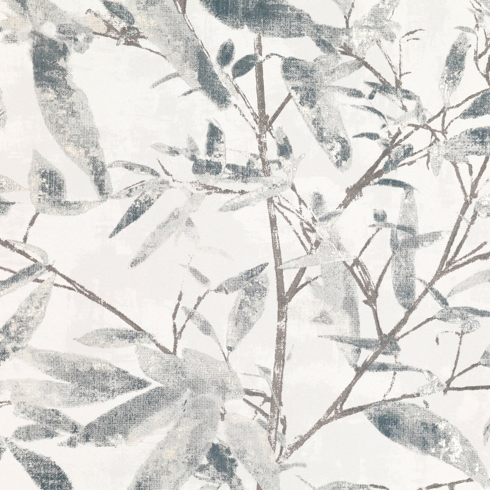 Pale Swedish grey botanical branches and leaves over a soft off-white ground