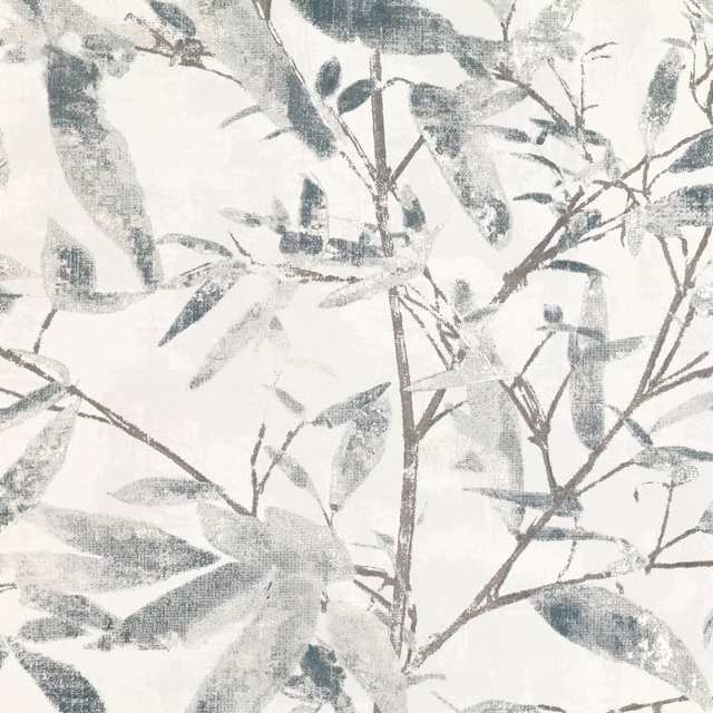 Pale Swedish grey botanical branches and leaves over a soft off-white ground