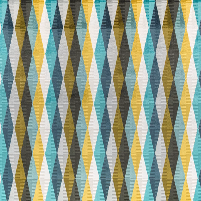 Teal, olive and mustard geometric diamond fabric with a textured woven surface