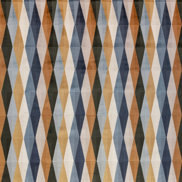 Tamarind woven fabric with navy, ochre, pale blue and olive diamond stripes