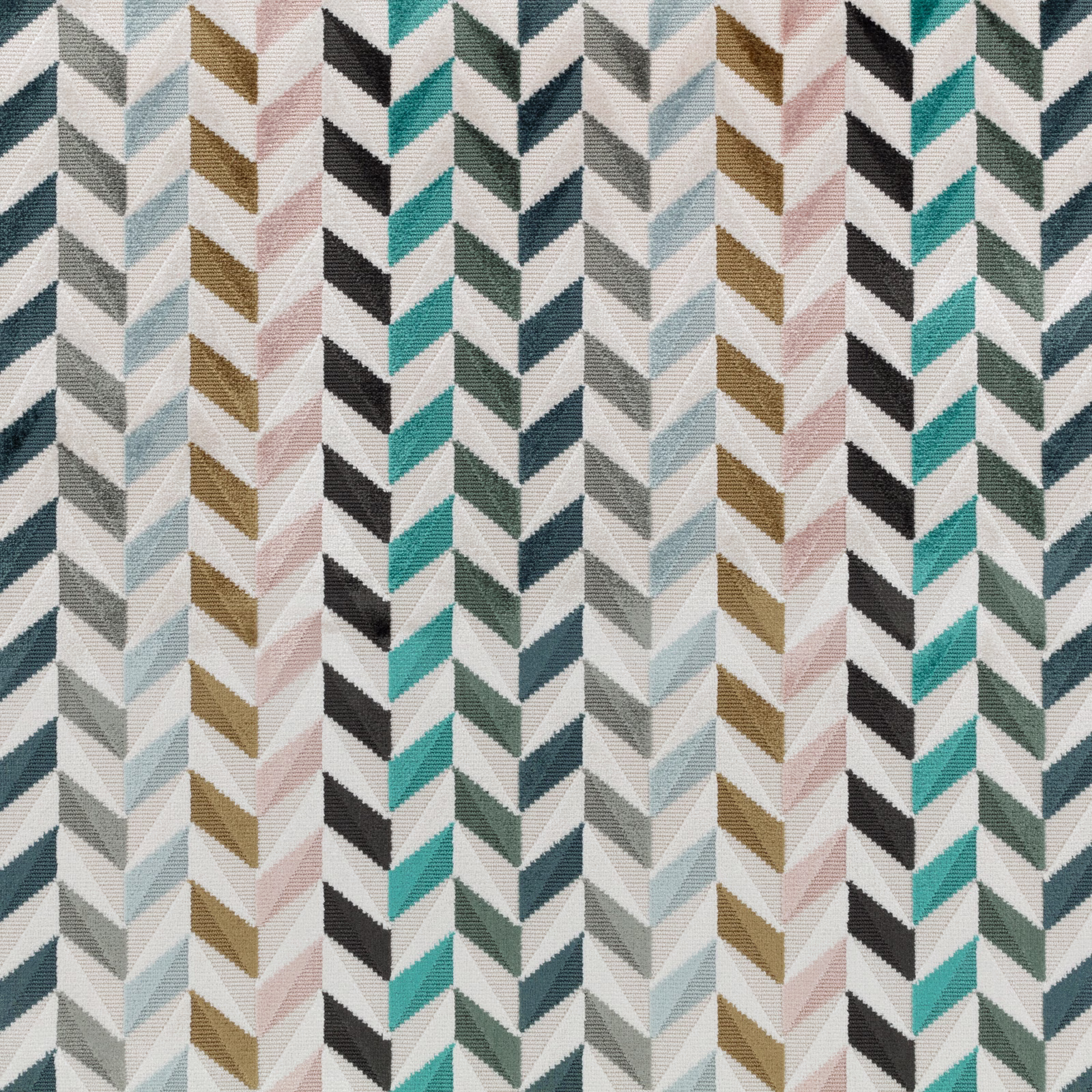 Jade, charcoal and cream woven chevrons with blush and ochre accents
