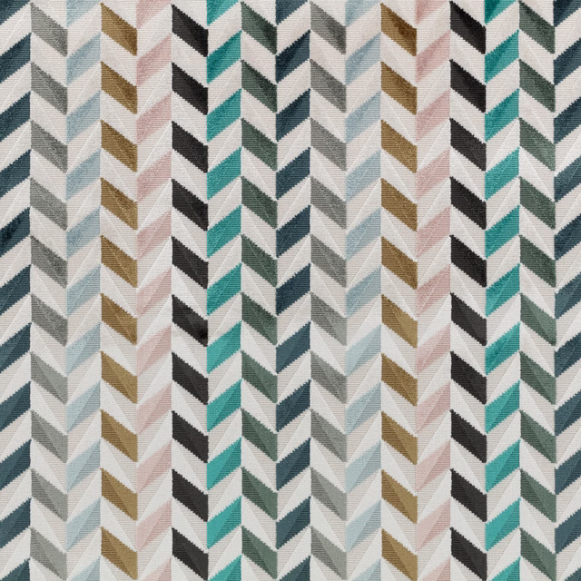 Jade, charcoal and cream woven chevrons with blush and ochre accents