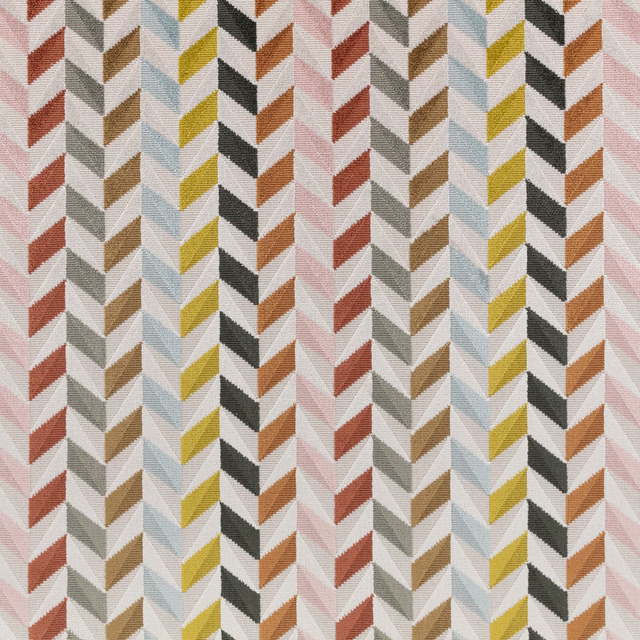 Multicoloured chevron weave with blush, rust, olive and mustard accents