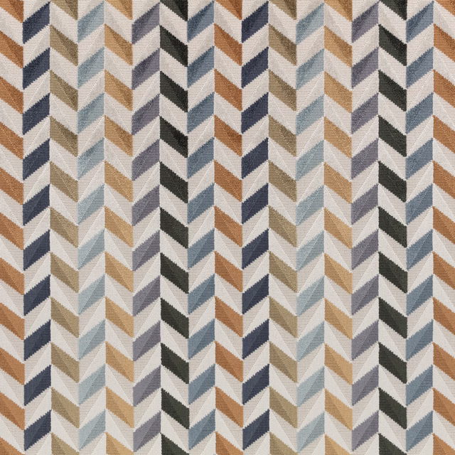 Woven Katori Tamarind fabric with rust, navy, sage and cream geometric chevrons