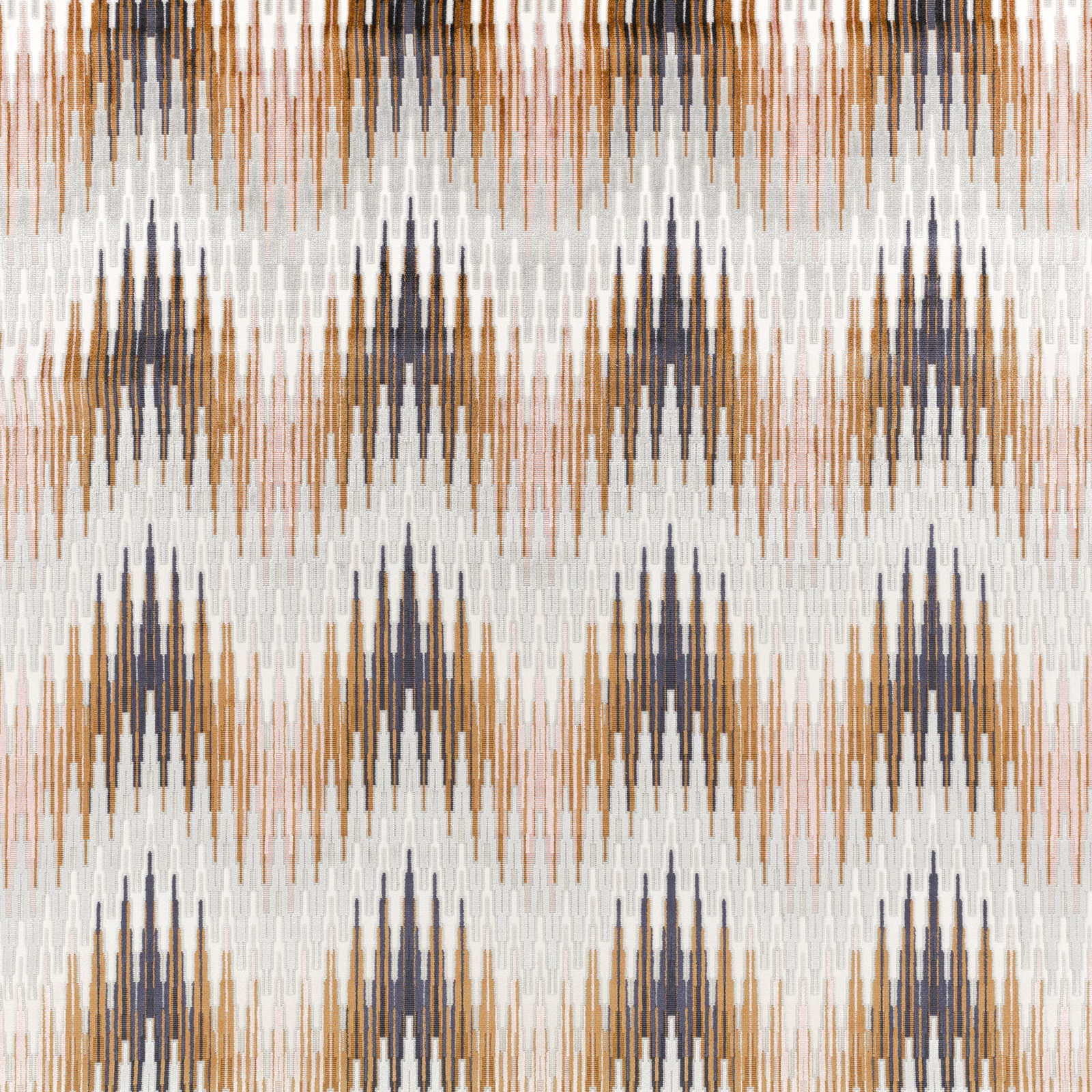 Cream woven textile with camel, blush and charcoal stepped geometric motifs