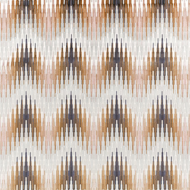 Cream woven textile with camel, blush and charcoal stepped geometric motifs