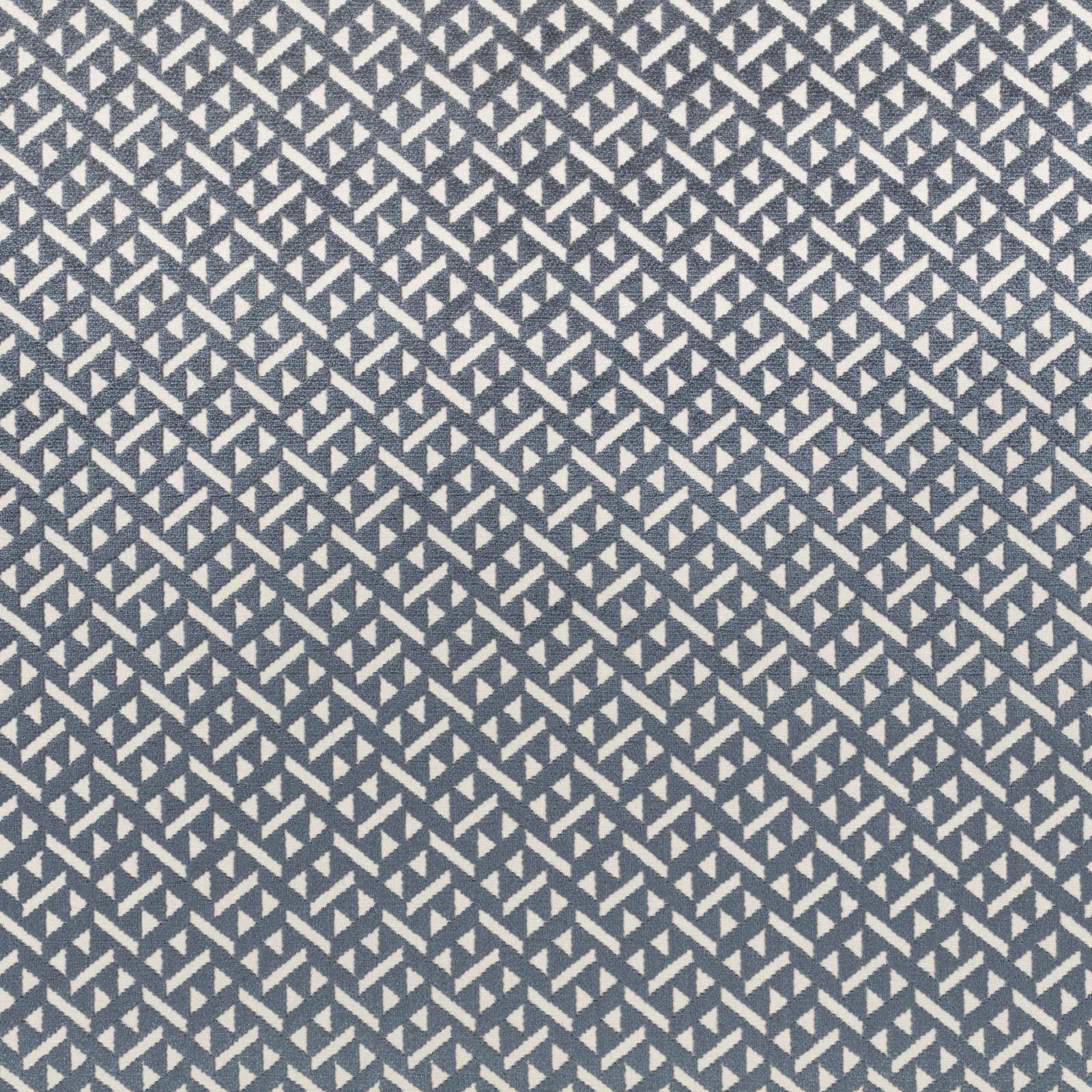 Blueberry blue-grey woven fabric with dense ivory angular geometric marks