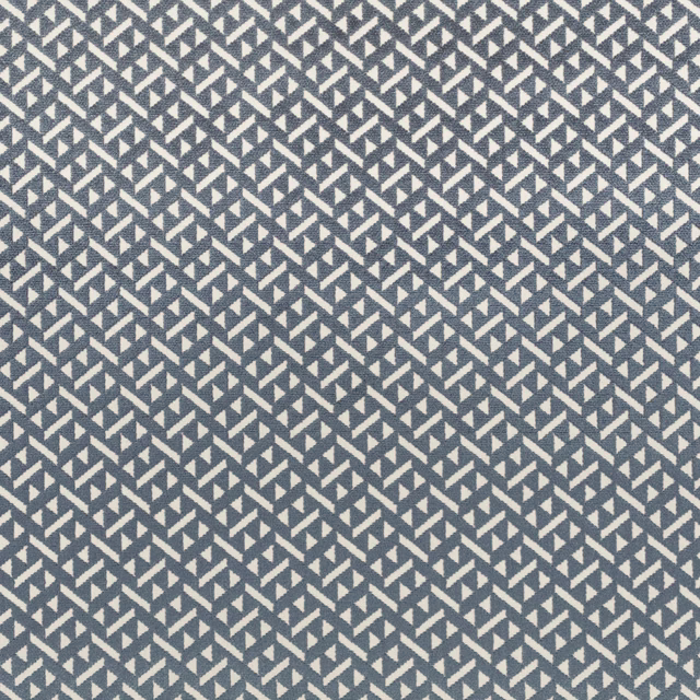 Blueberry blue-grey woven fabric with dense ivory angular geometric marks