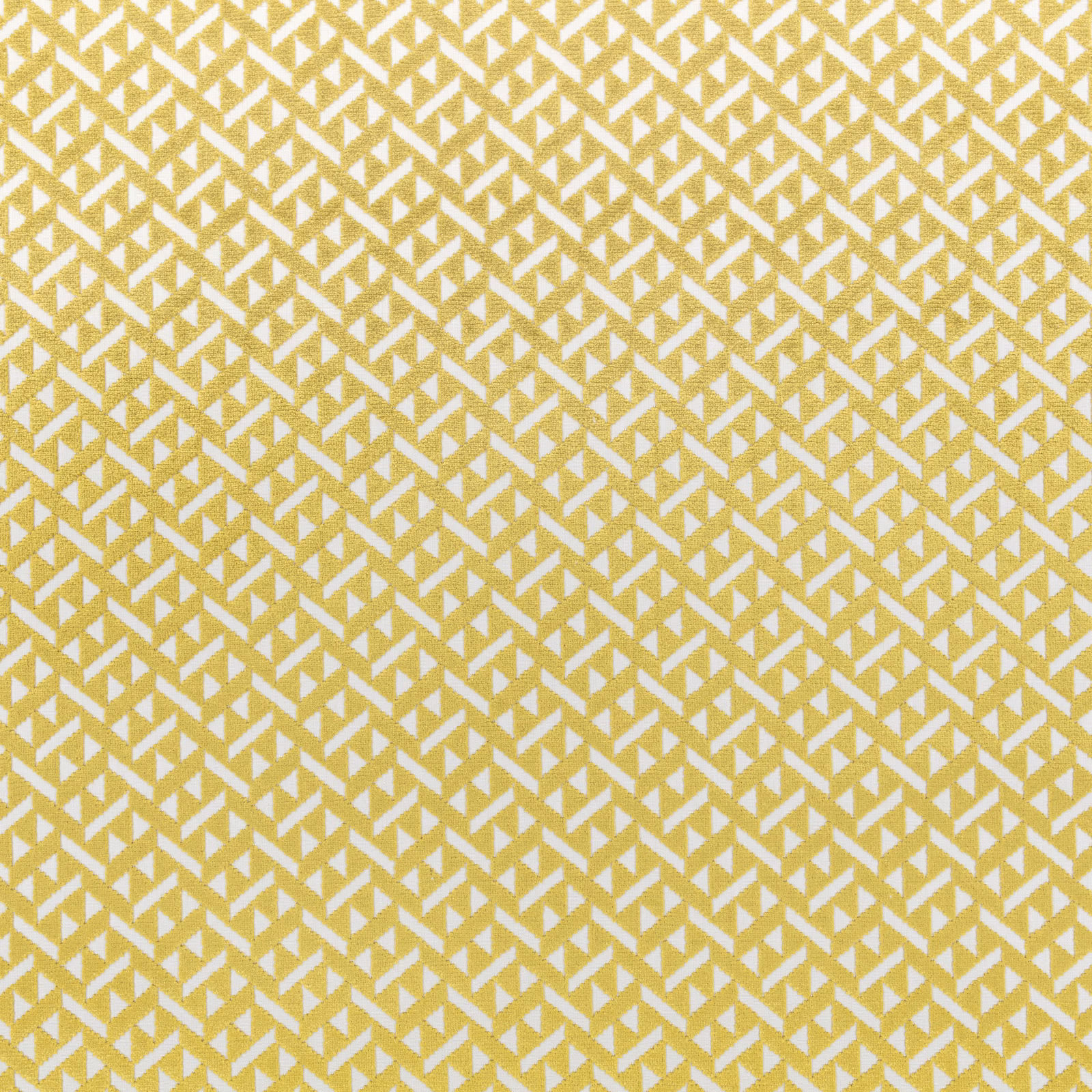 Muted olive-gold woven fabric with a small cream angular geometric pattern
