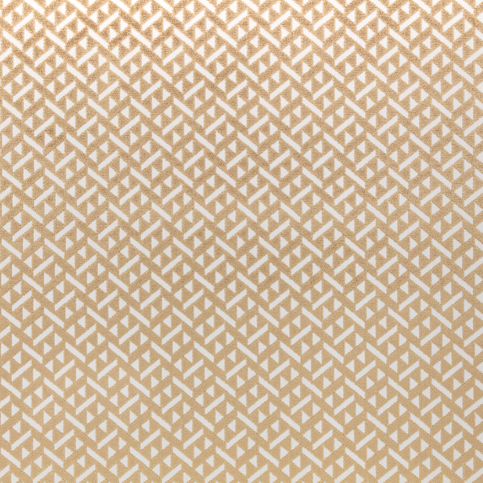 Warm beige and cream woven fabric with a small angular geometric repeat