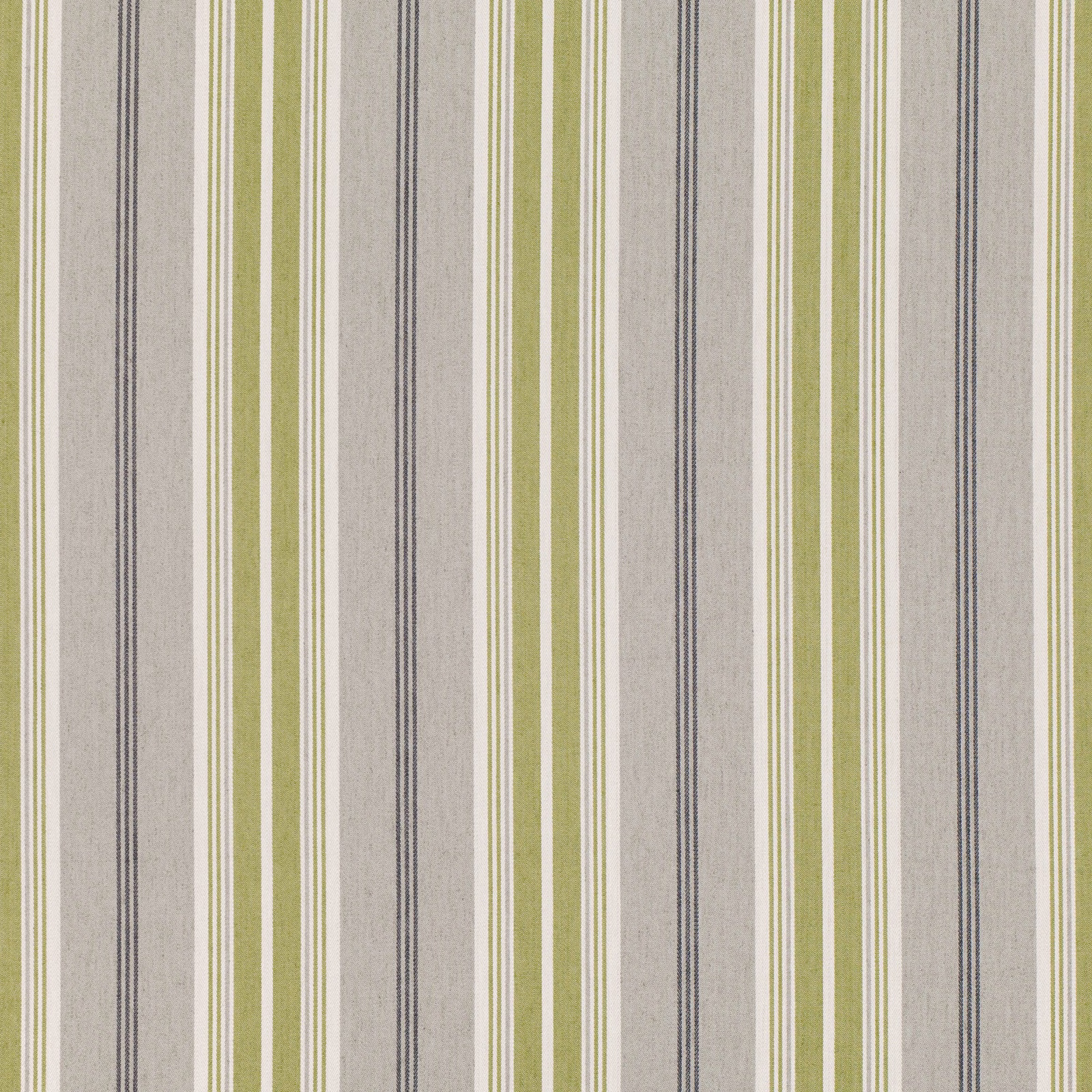Grey-beige woven stripe with olive green bands and fine charcoal lines