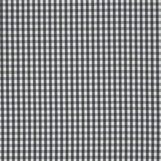 Charcoal and ivory small-check fabric with a crisp, closely woven surface