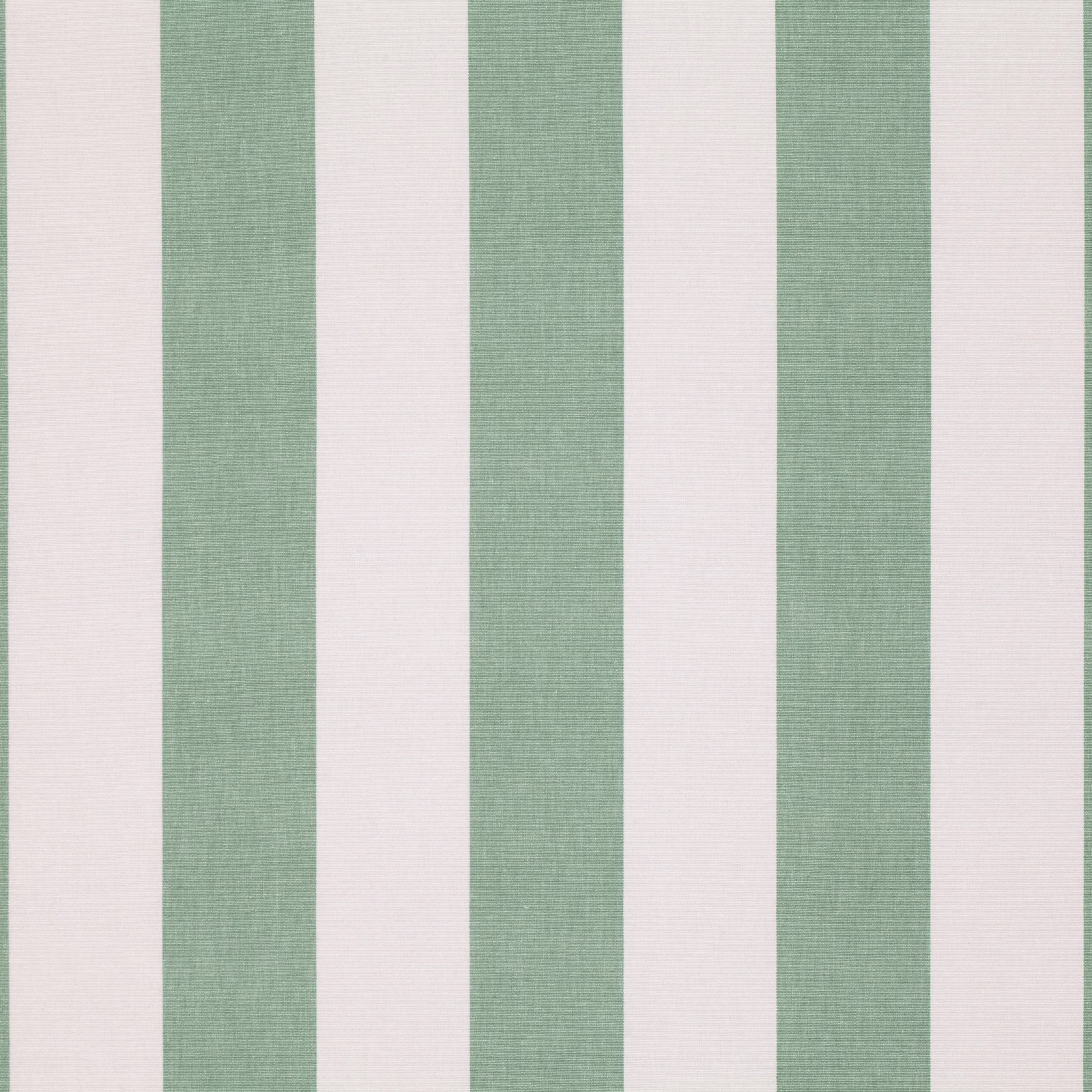 Celadon green and warm ivory fabric with broad vertical stripes and fine woven texture