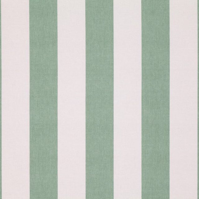 Celadon green and warm ivory fabric with broad vertical stripes and fine woven texture