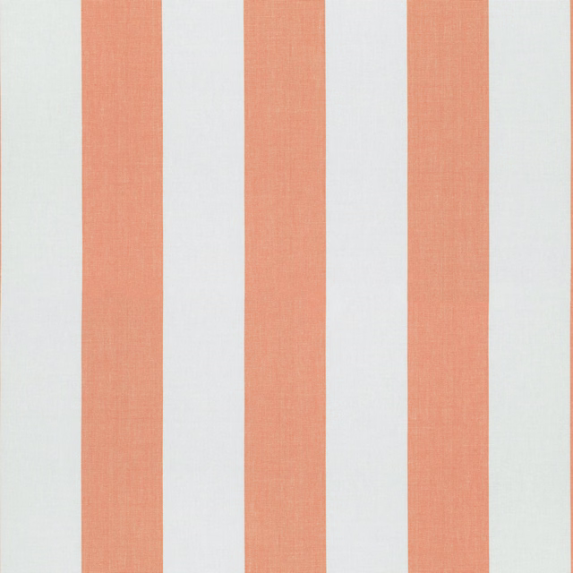 Broad mango-coral and ivory vertical stripes on a fine woven ground