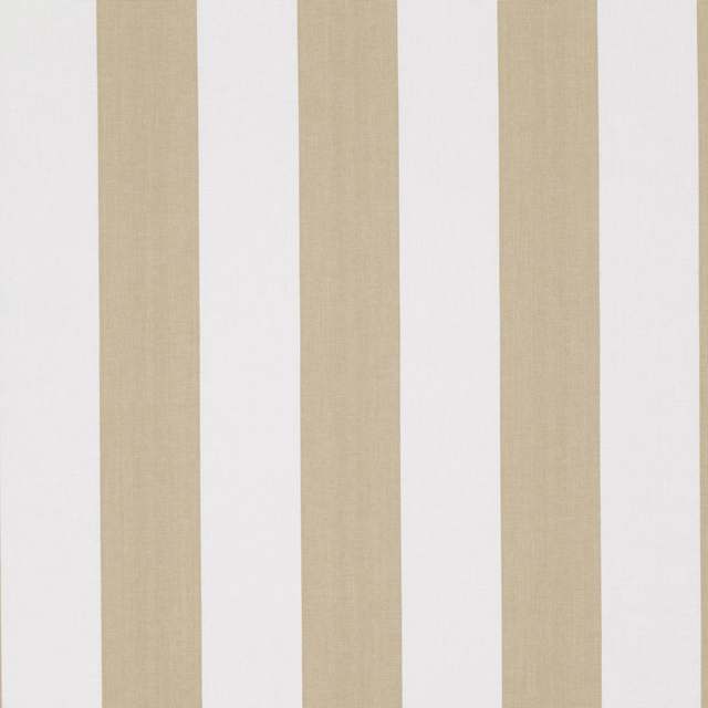 Warm putty and white vertical stripes on a subtly textured woven fabric