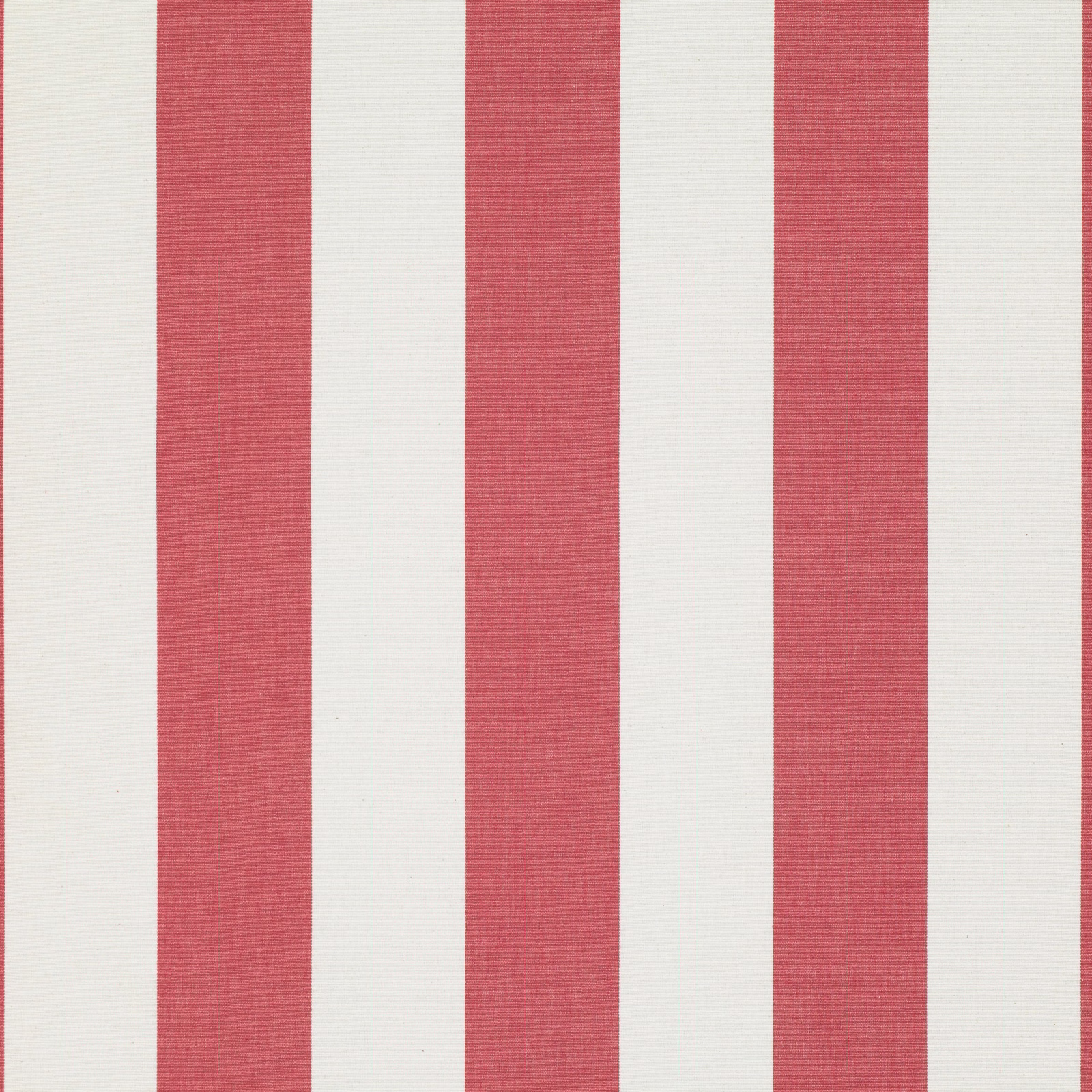 Muted coral-red and cream vertical stripe fabric with a fine woven texture